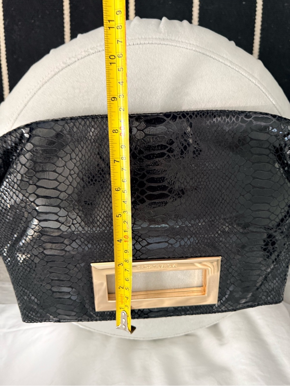 Michael Kors Black Snakeskin-Embossed Clutch with Gold-Tone Handle - Picture 7 of 9